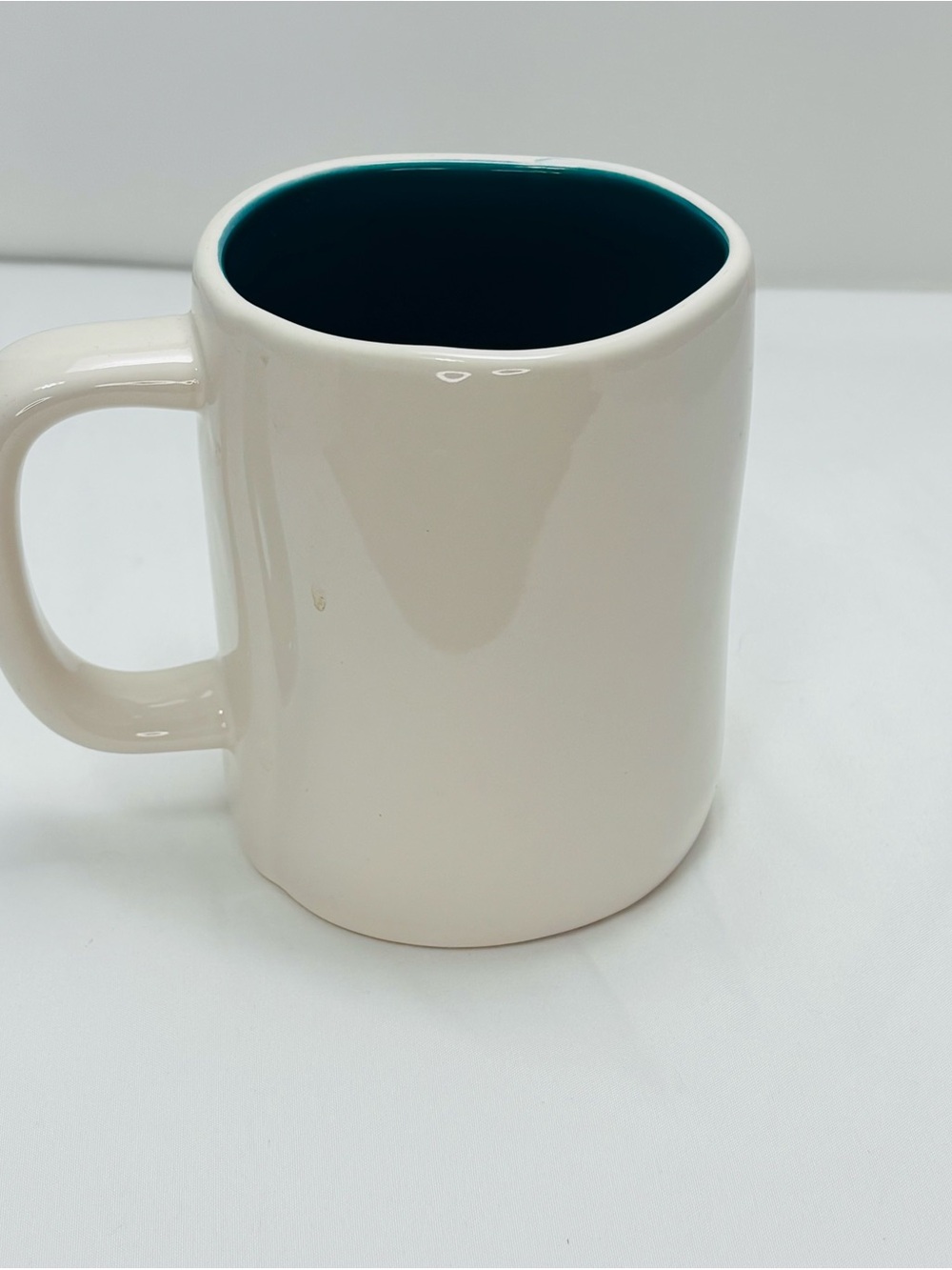 Rae Dunn White Mug with Teal Interior - "ON ISLAND TIME" - Picture 2 of 4